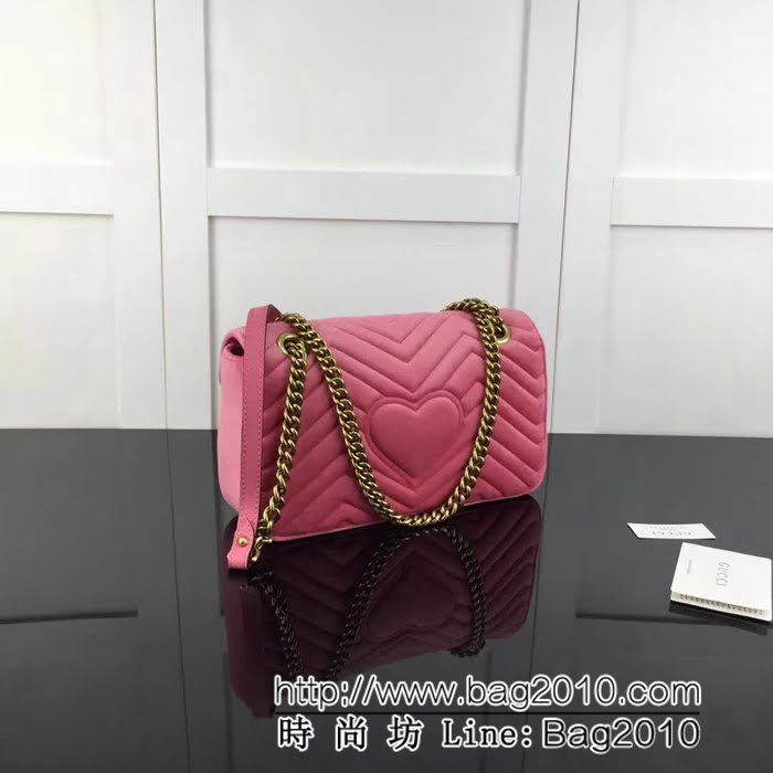 GUCCI古馳頂級原單 新款專櫃品質 實物實拍 443497絨布 粉色鏈條單肩斜挎包 HY1120